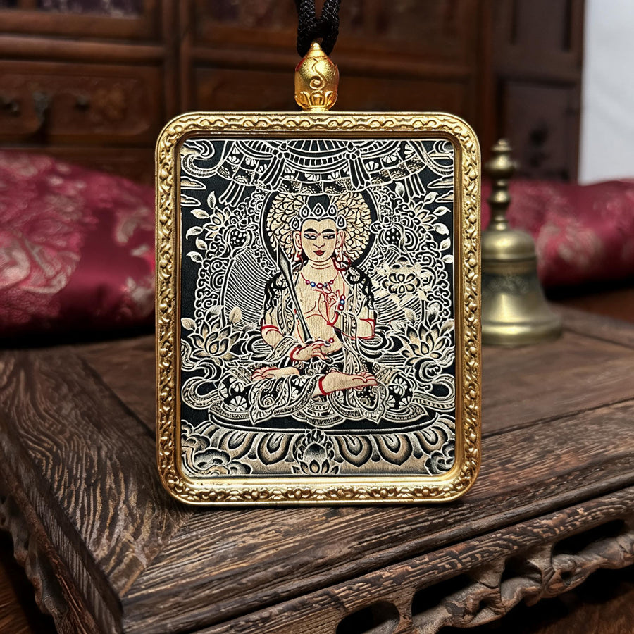 Akasagarbha Bodhisattva hand-painted Thangka pendant front hero view