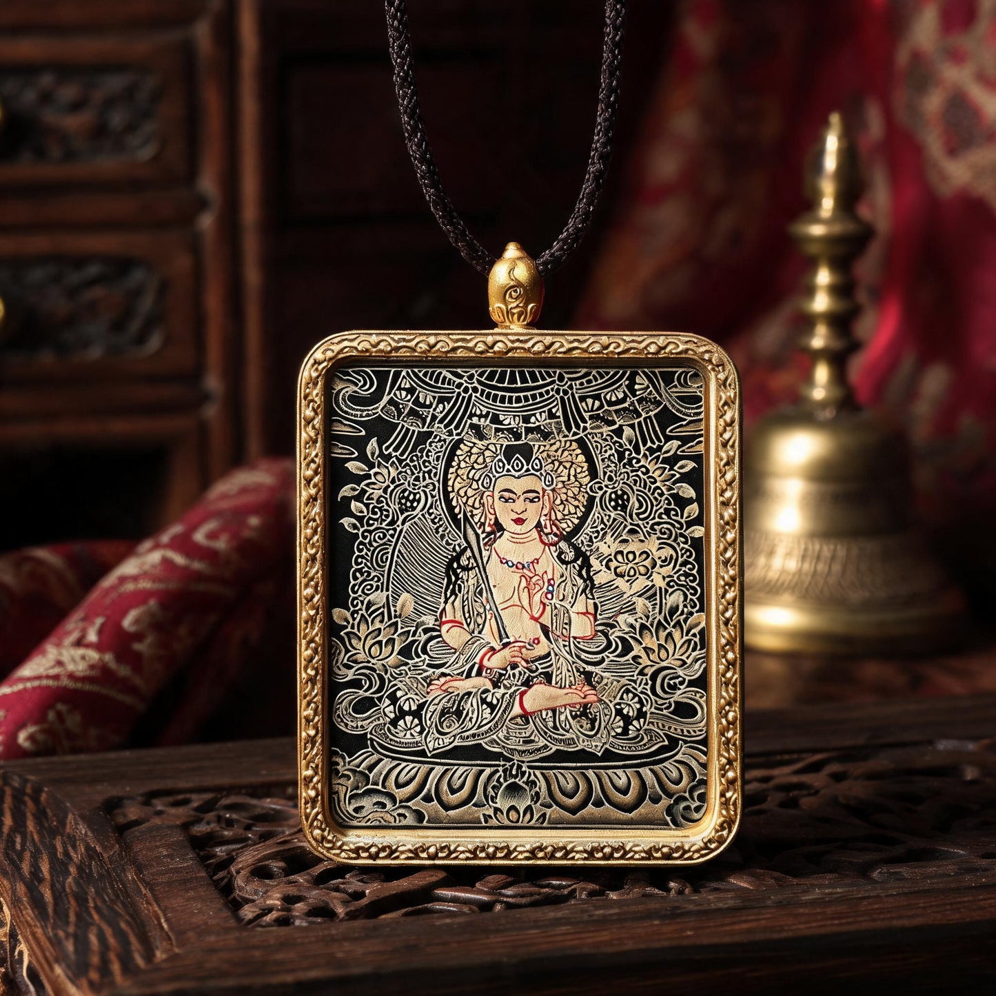 Akasagarbha Bodhisattva hand-painted Thangka pendant hand-painted macro detail