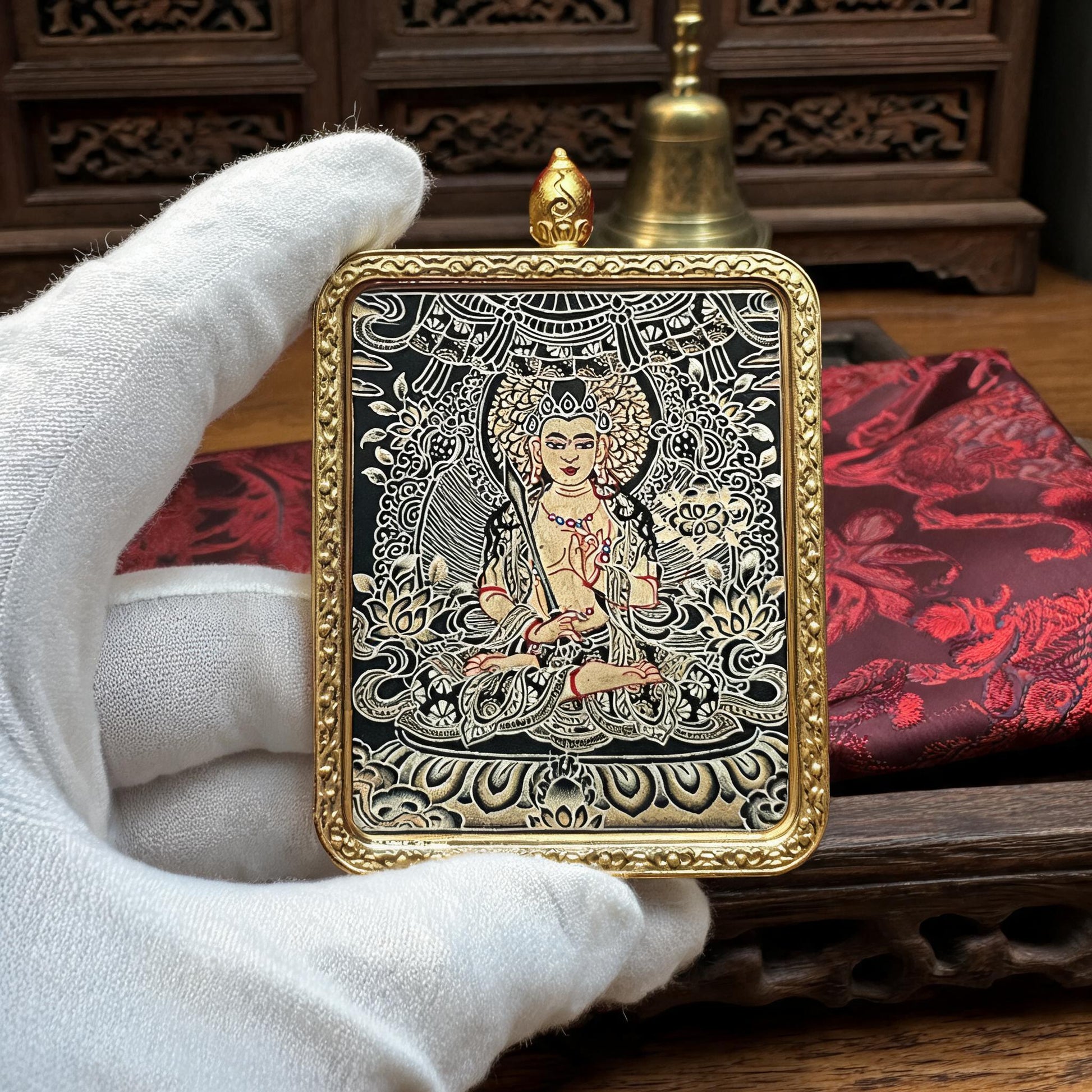 Akasagarbha Bodhisattva hand-painted Thangka pendant white-glove collector inspection
