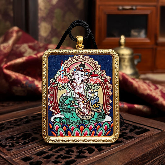 Manjushri hand-painted Thangka pendant front hero view