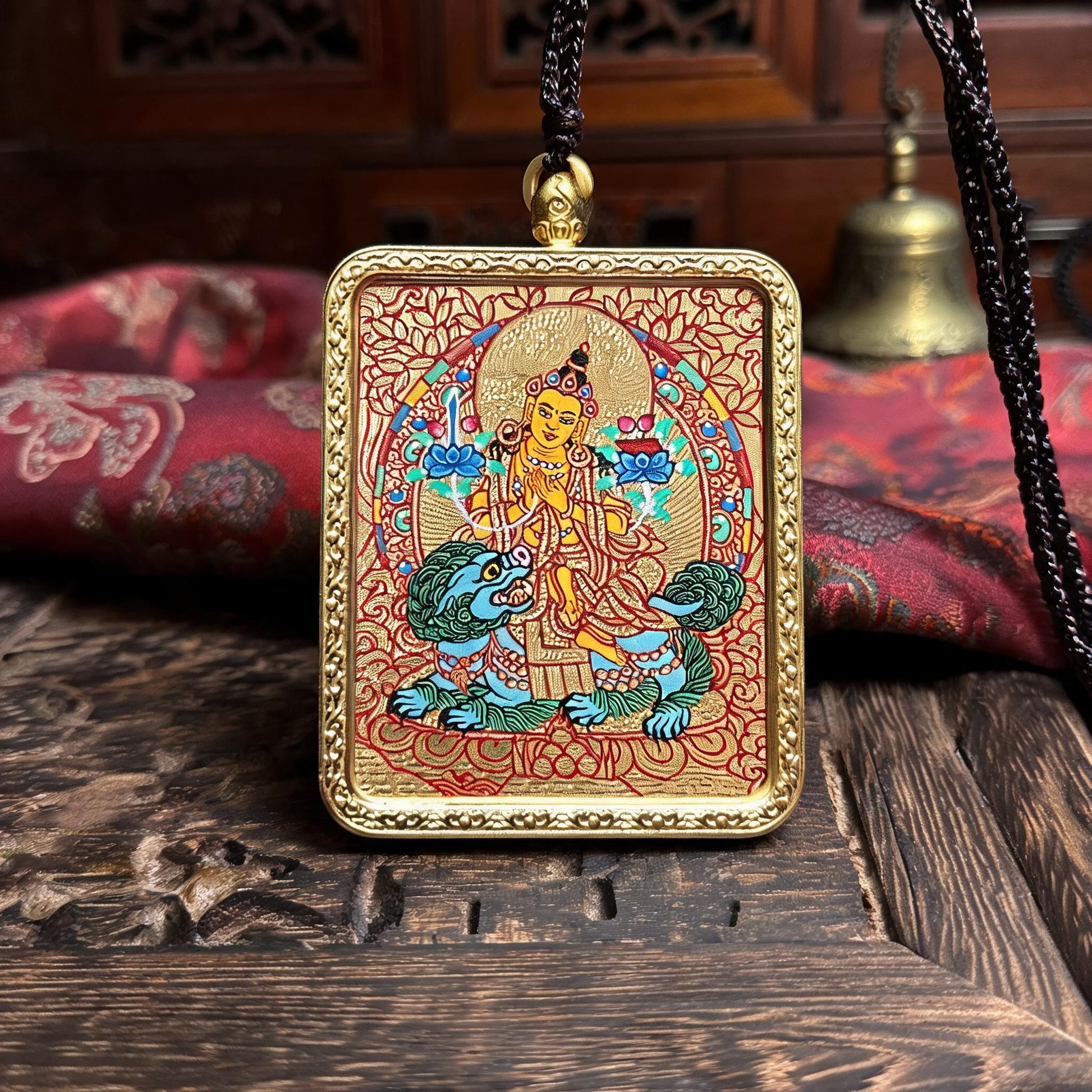 Manjushri hand-painted Thangka pendant front hero view