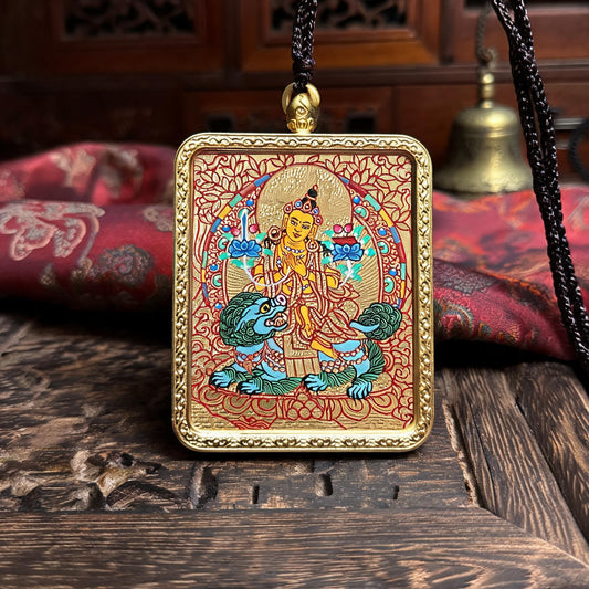 Manjushri hand-painted Thangka pendant front hero view