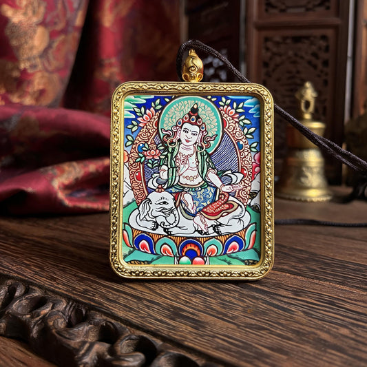 Samantabhadra hand-painted Thangka pendant front hero view