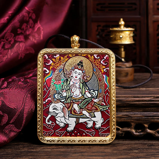 Samantabhadra hand-painted Thangka pendant front hero view