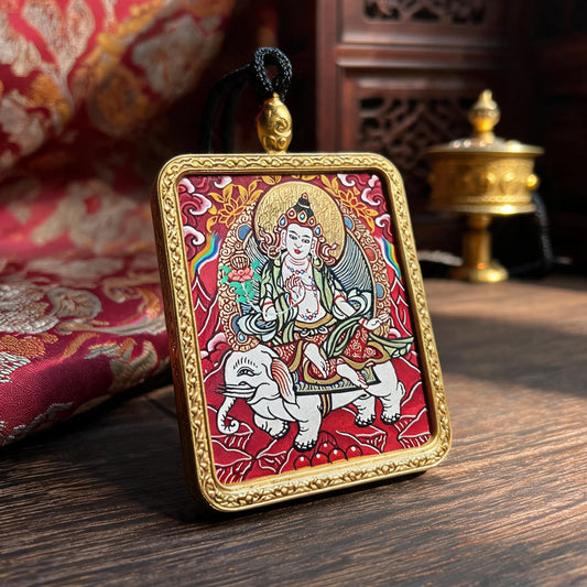 Samantabhadra hand-painted Thangka pendant three-quarter side view