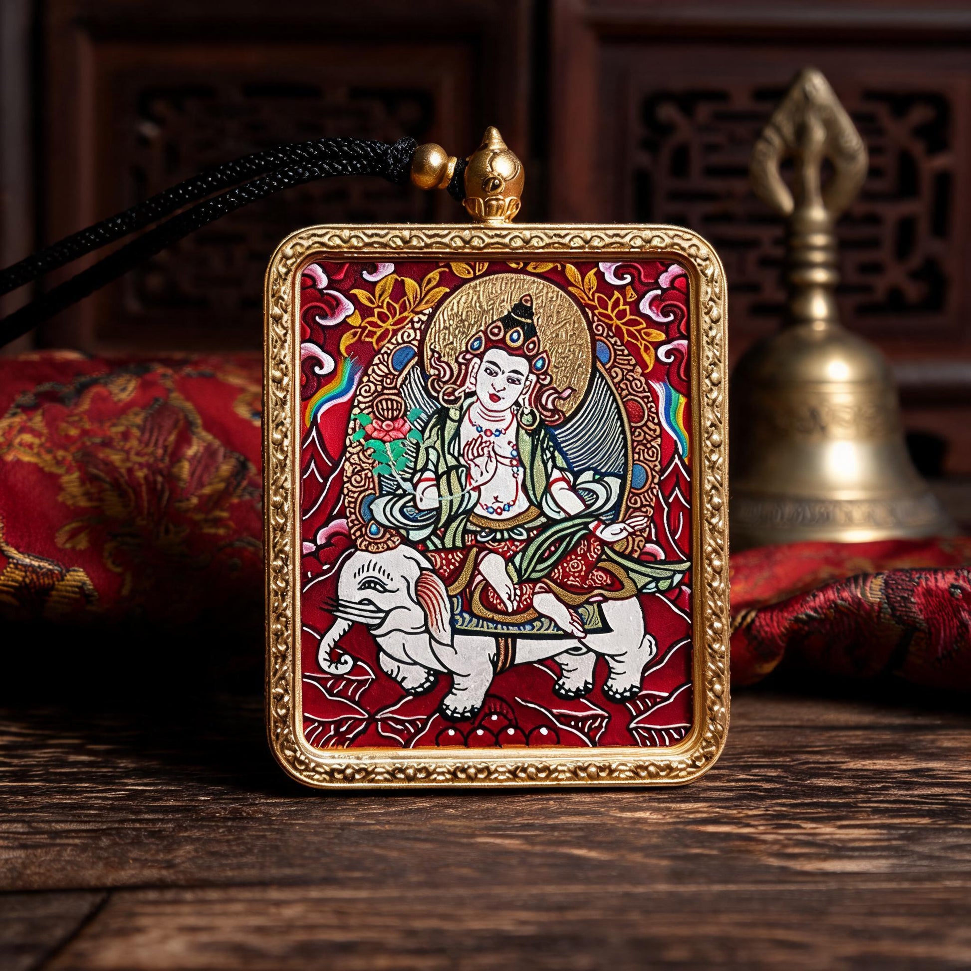 Samantabhadra hand-painted Thangka pendant hand-painted macro detail