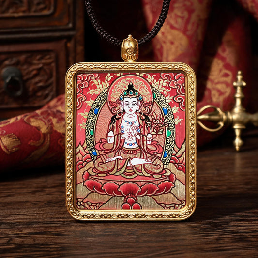 Mahasthamaprapta hand-painted Thangka pendant front hero view