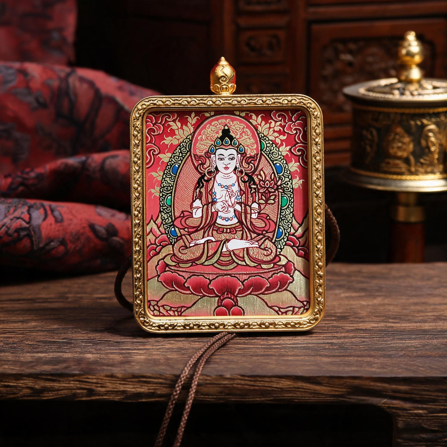 Mahasthamaprapta hand-painted Thangka pendant hand-painted macro detail