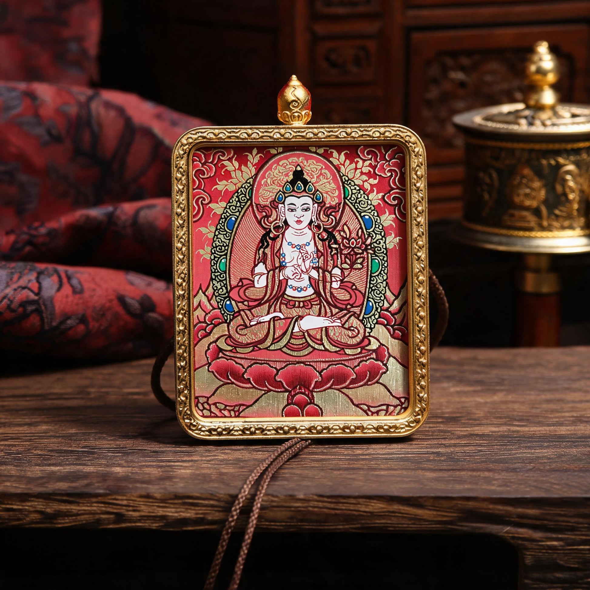 Mahasthamaprapta hand-painted Thangka pendant hand-painted macro detail