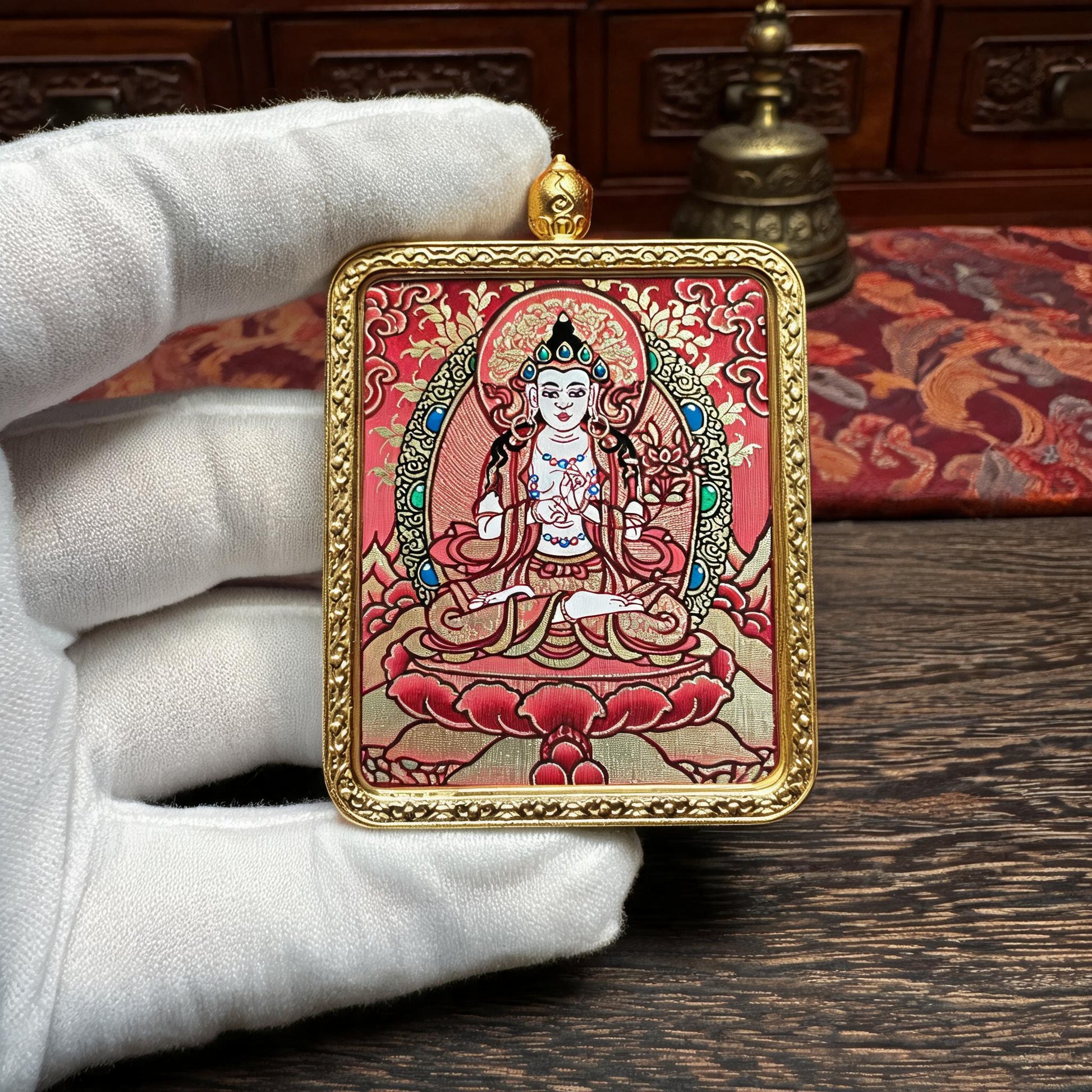 Mahasthamaprapta hand-painted Thangka pendant white-glove collector inspection
