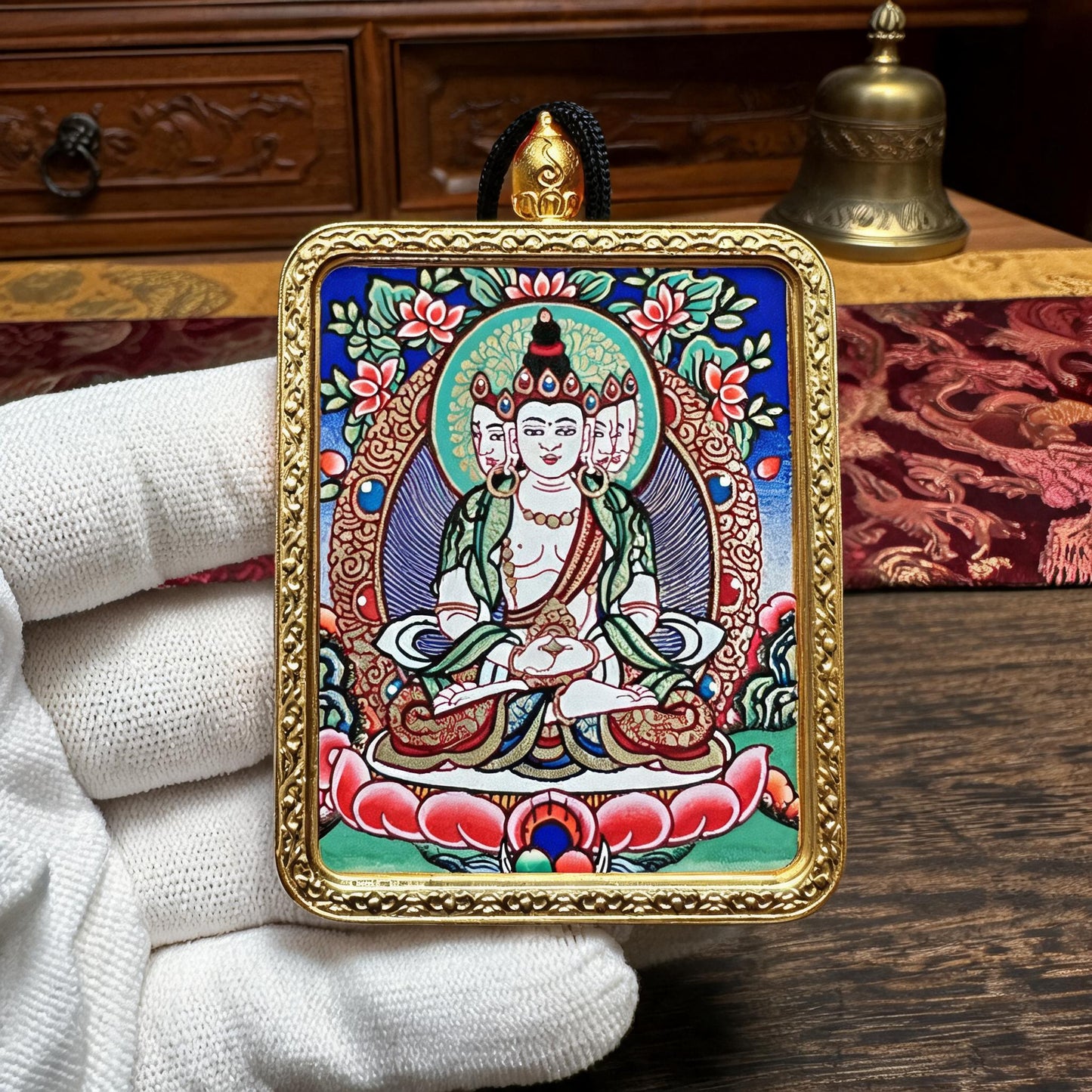 Vairocana Buddha hand-painted Thangka pendant white-glove collector inspection