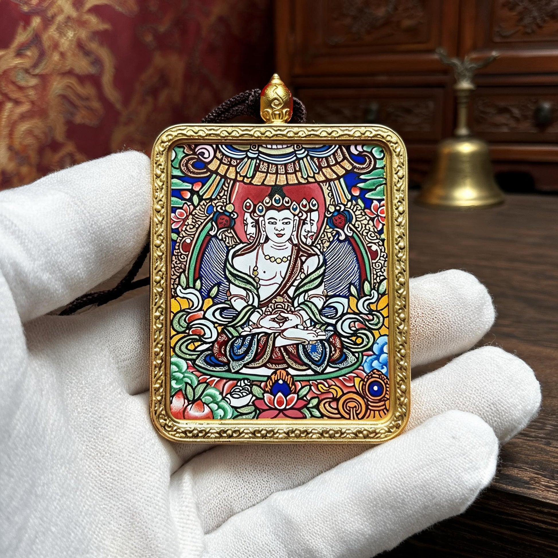 Vairocana Buddha hand-painted Thangka pendant white-glove collector inspection