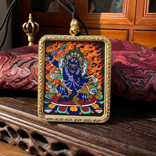 Acala hand-painted Thangka pendant three-quarter side view