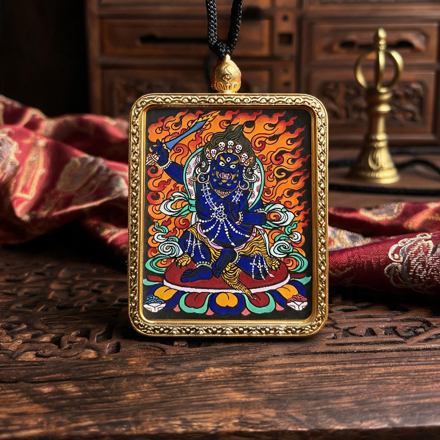 Acala hand-painted Thangka pendant hand-painted macro detail