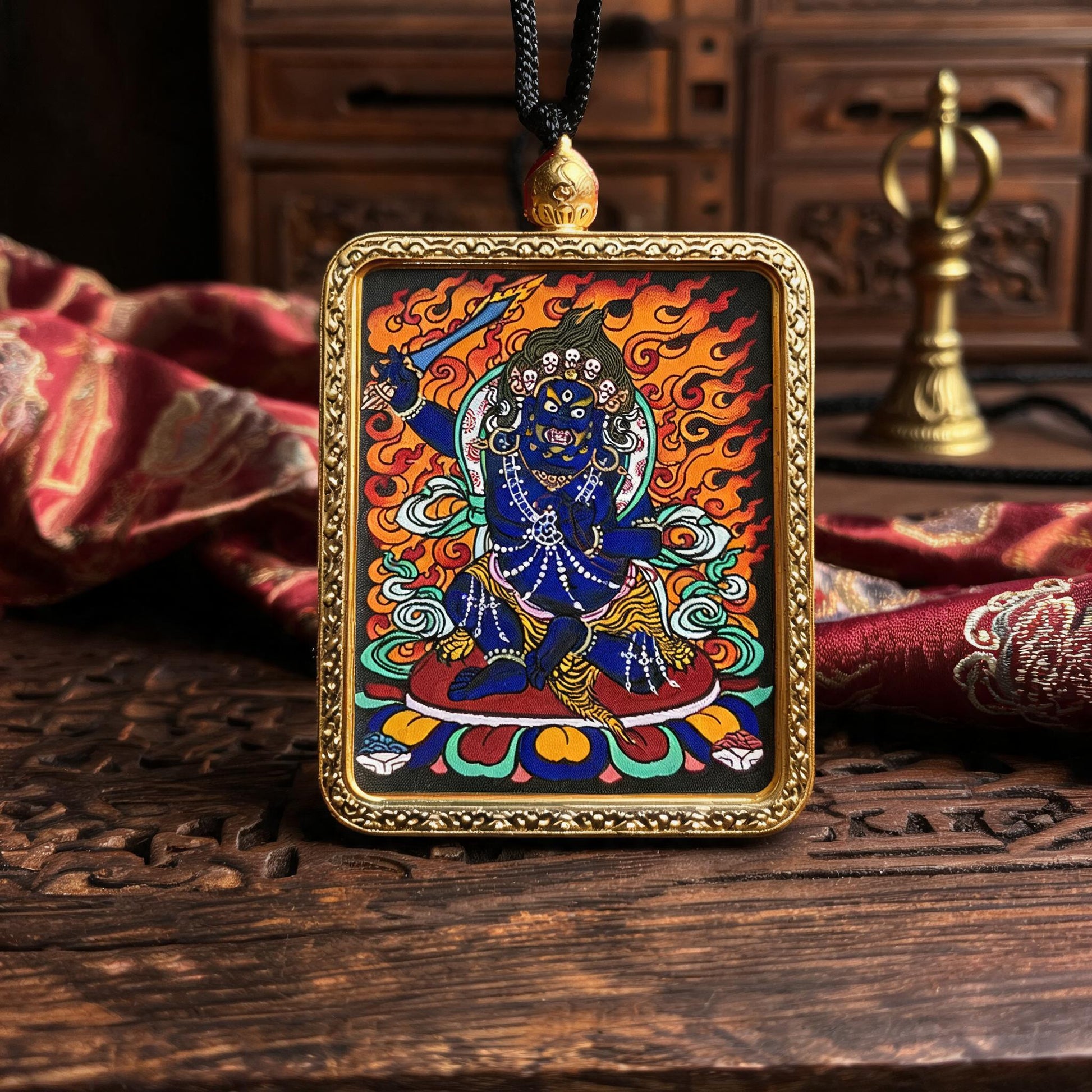 Acala hand-painted Thangka pendant hand-painted macro detail