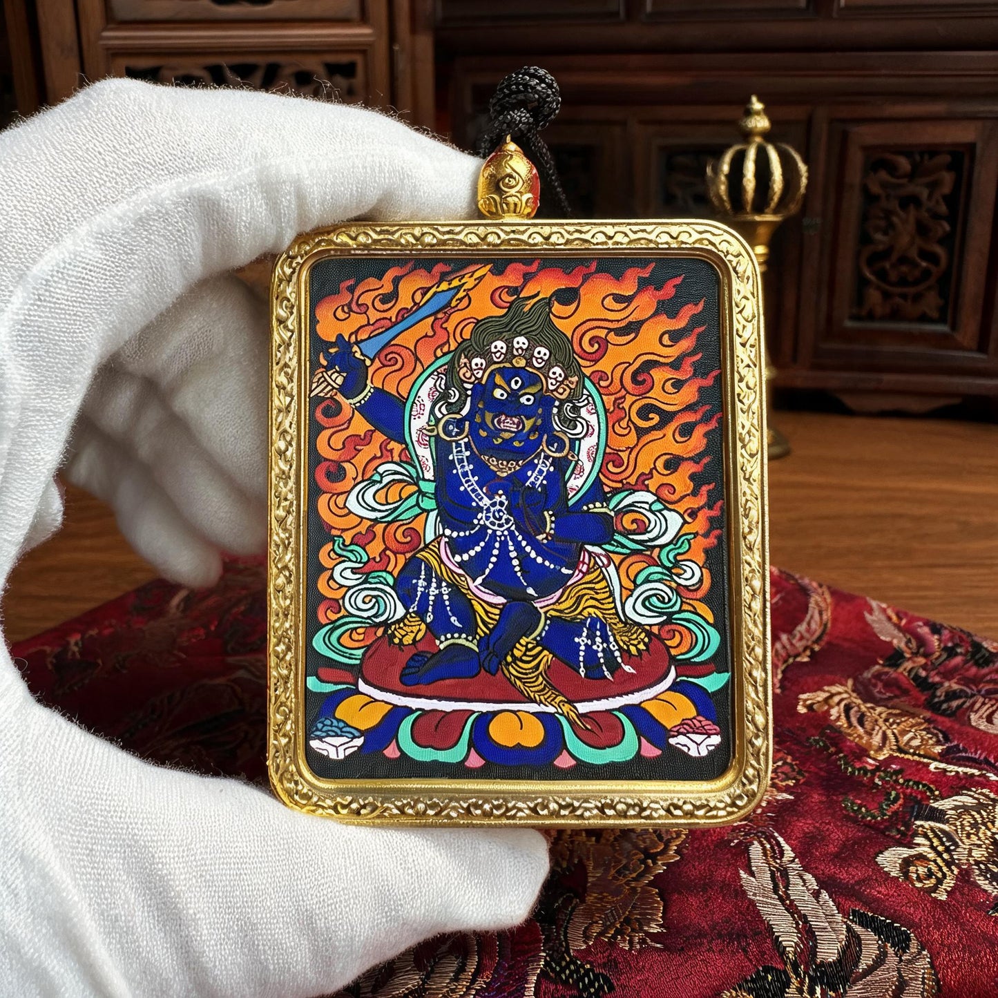Acala hand-painted Thangka pendant white-glove collector inspection