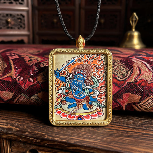 Acala hand-painted Thangka pendant front hero view