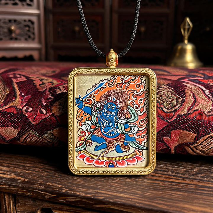 Acala Zodiac Rooster Composition II Hand-Painted Thangka Pendant
