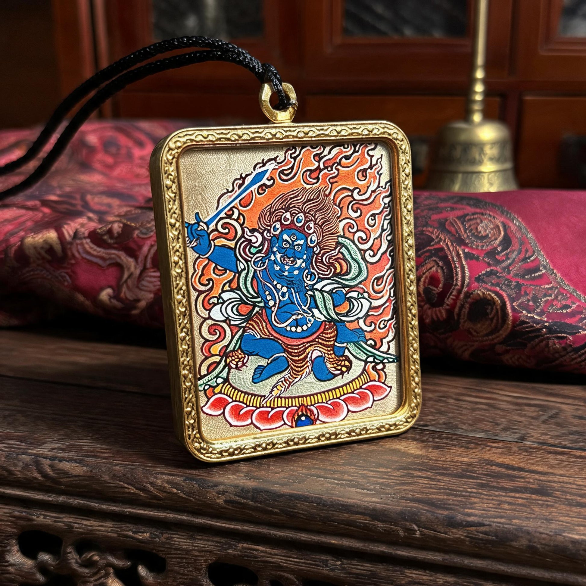 Acala hand-painted Thangka pendant three-quarter side view