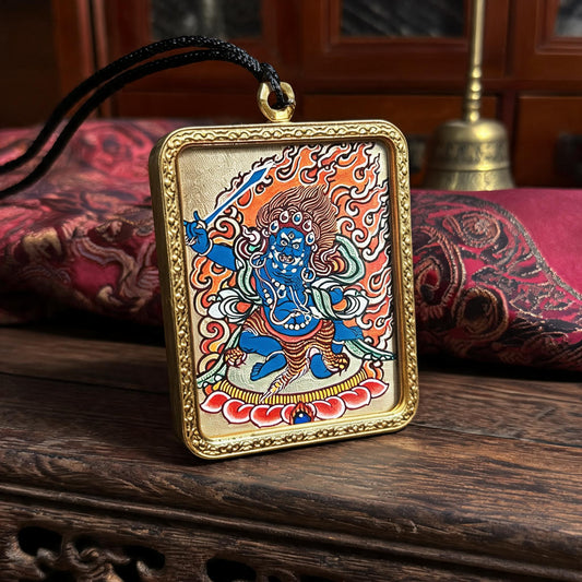 Acala hand-painted Thangka pendant three-quarter side view