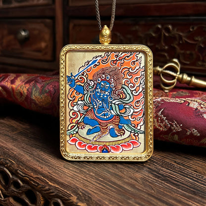 Acala hand-painted Thangka pendant hand-painted macro detail