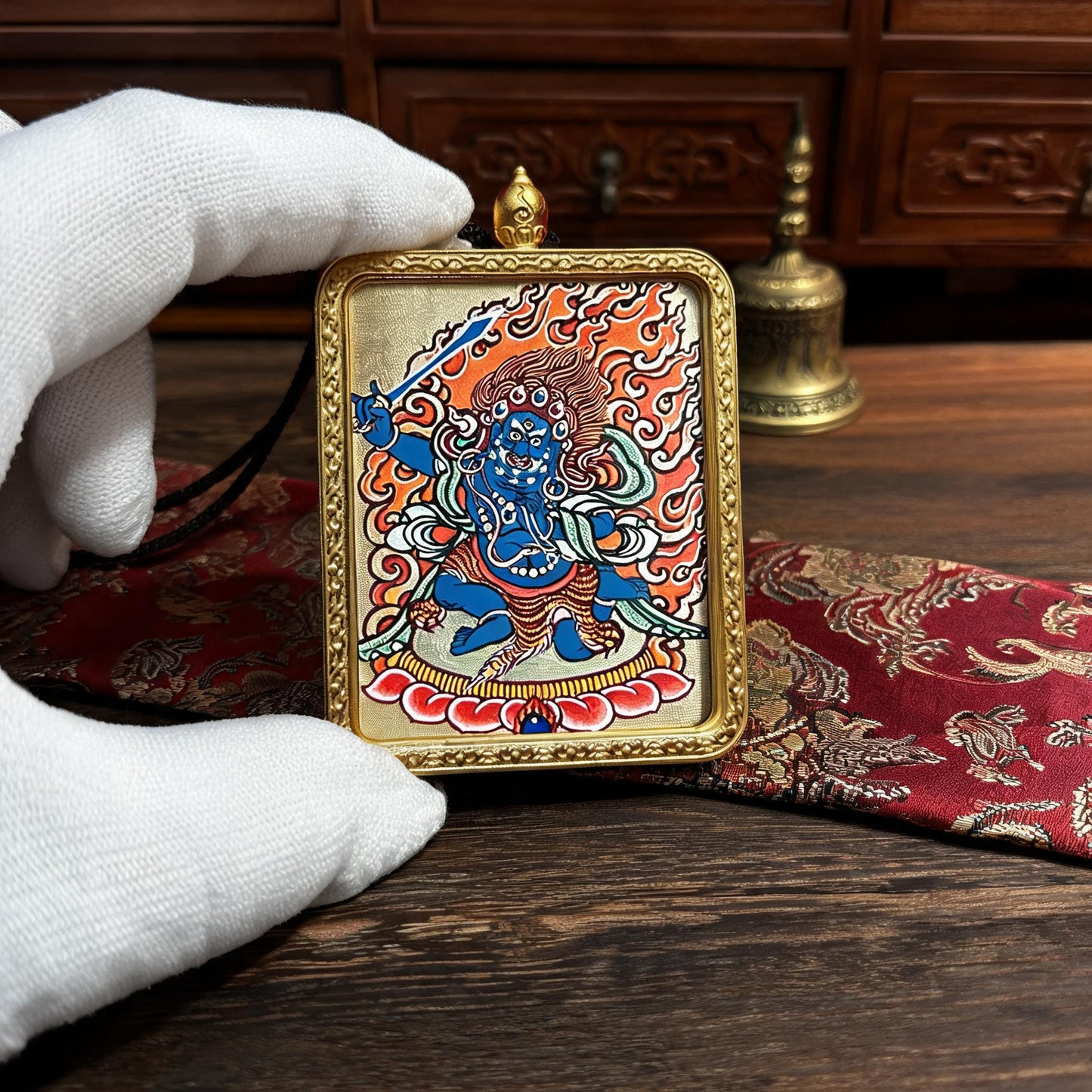 Acala hand-painted Thangka pendant white-glove collector inspection
