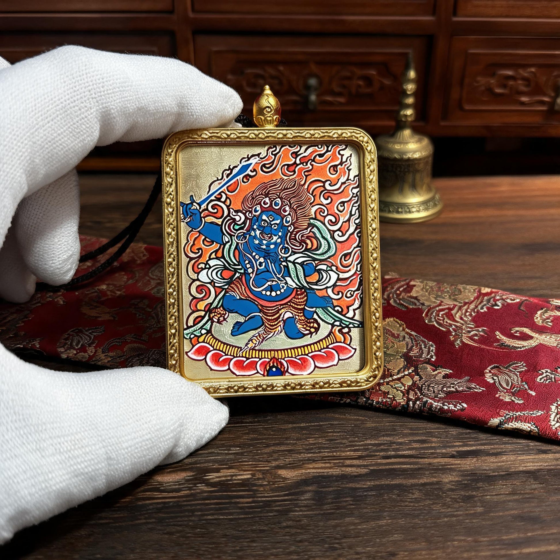 Acala hand-painted Thangka pendant white-glove collector inspection