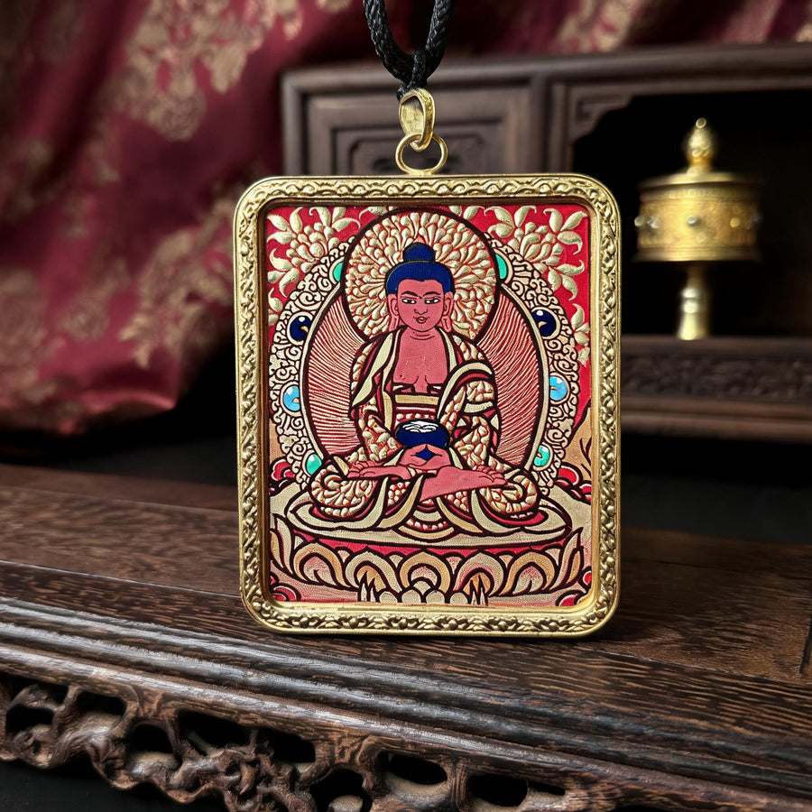 Amitabha Buddha hand-painted Thangka pendant front hero view