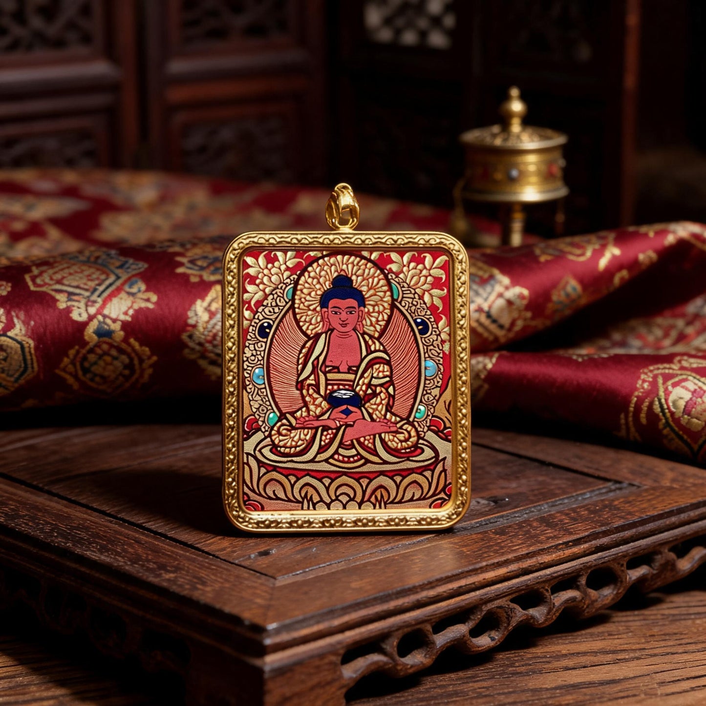 Amitabha Buddha hand-painted Thangka pendant hand-painted macro detail