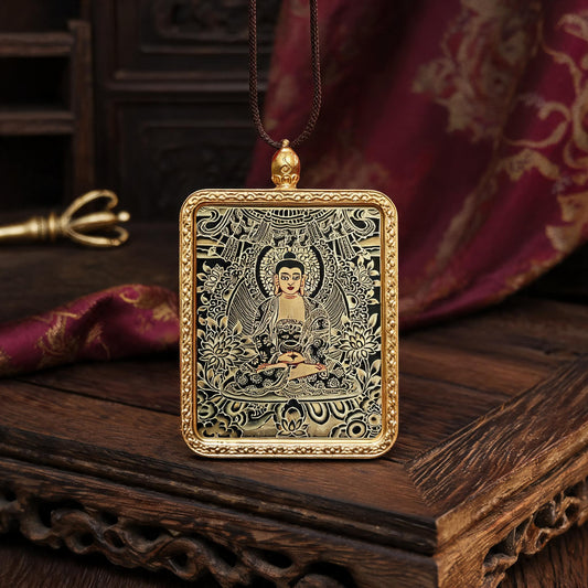 Amitabha Buddha hand-painted Thangka pendant front hero view