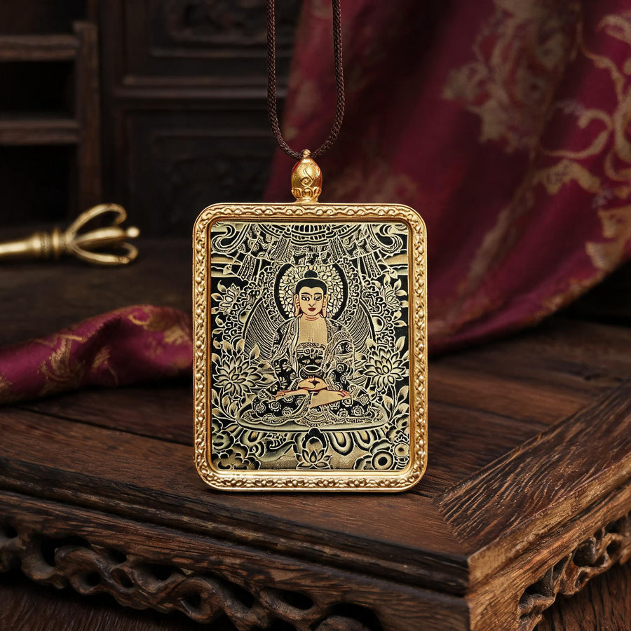 Amitabha Buddha hand-painted Thangka pendant front hero view