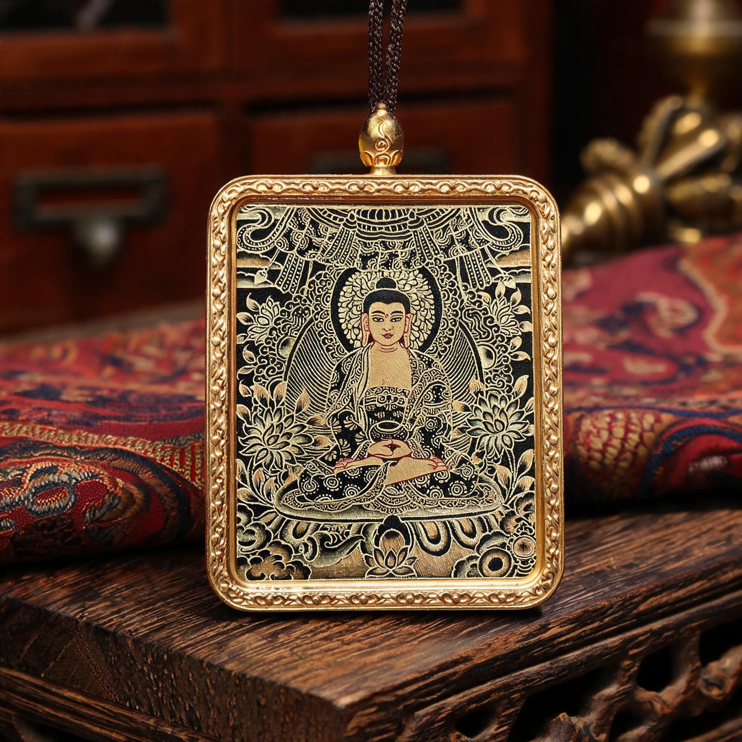 Amitabha Buddha hand-painted Thangka pendant hand-painted macro detail