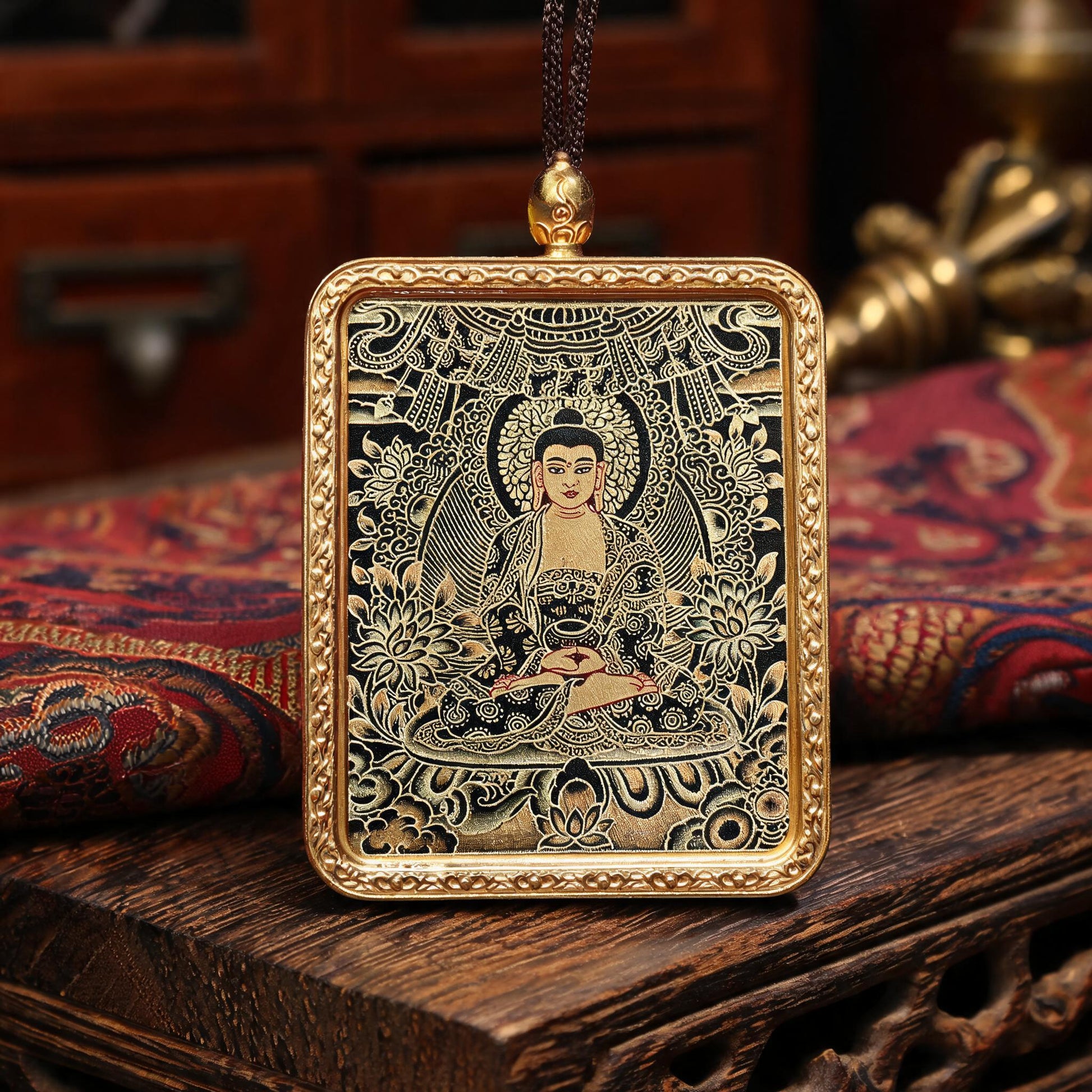 Amitabha Buddha hand-painted Thangka pendant hand-painted macro detail