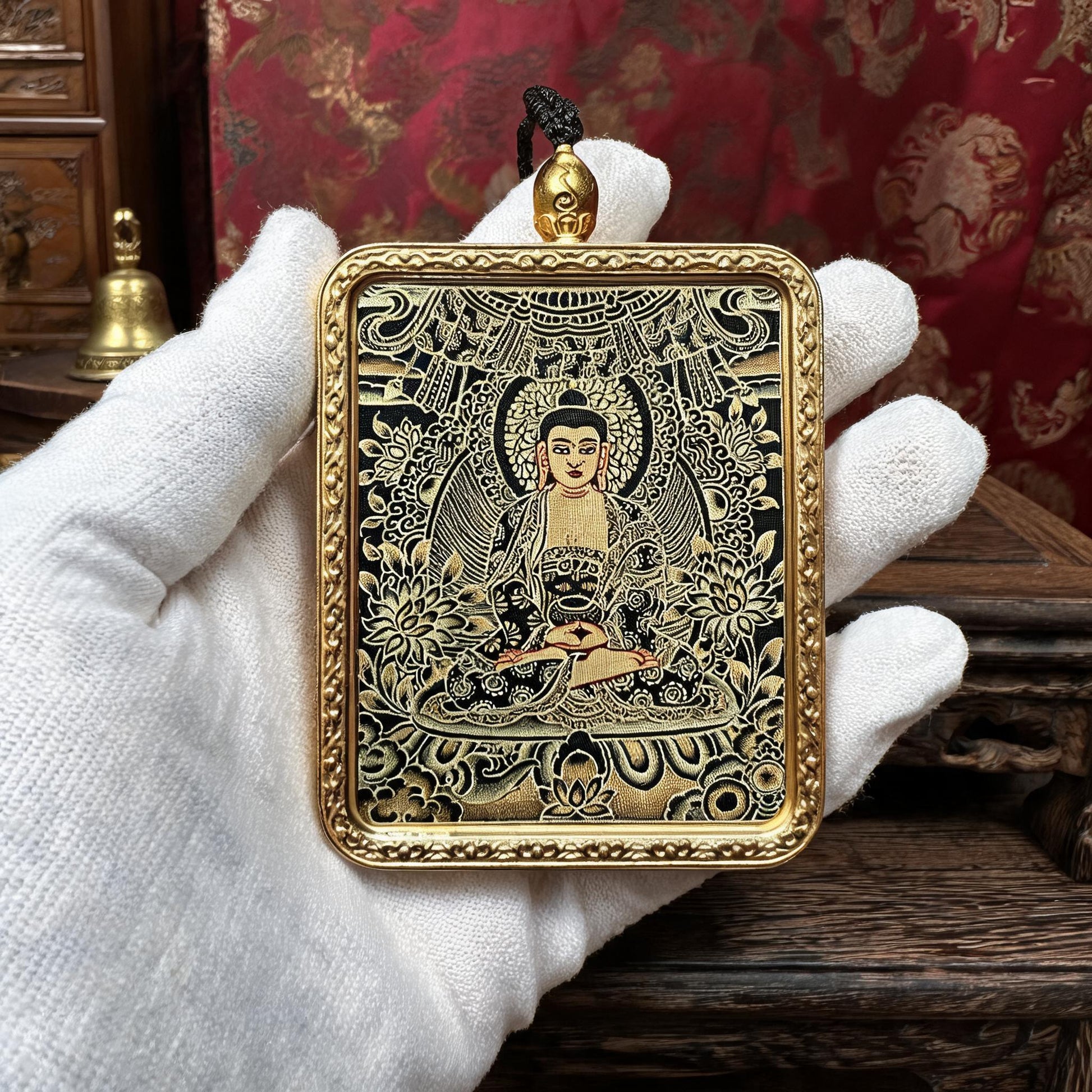 Amitabha Buddha hand-painted Thangka pendant white-glove collector inspection