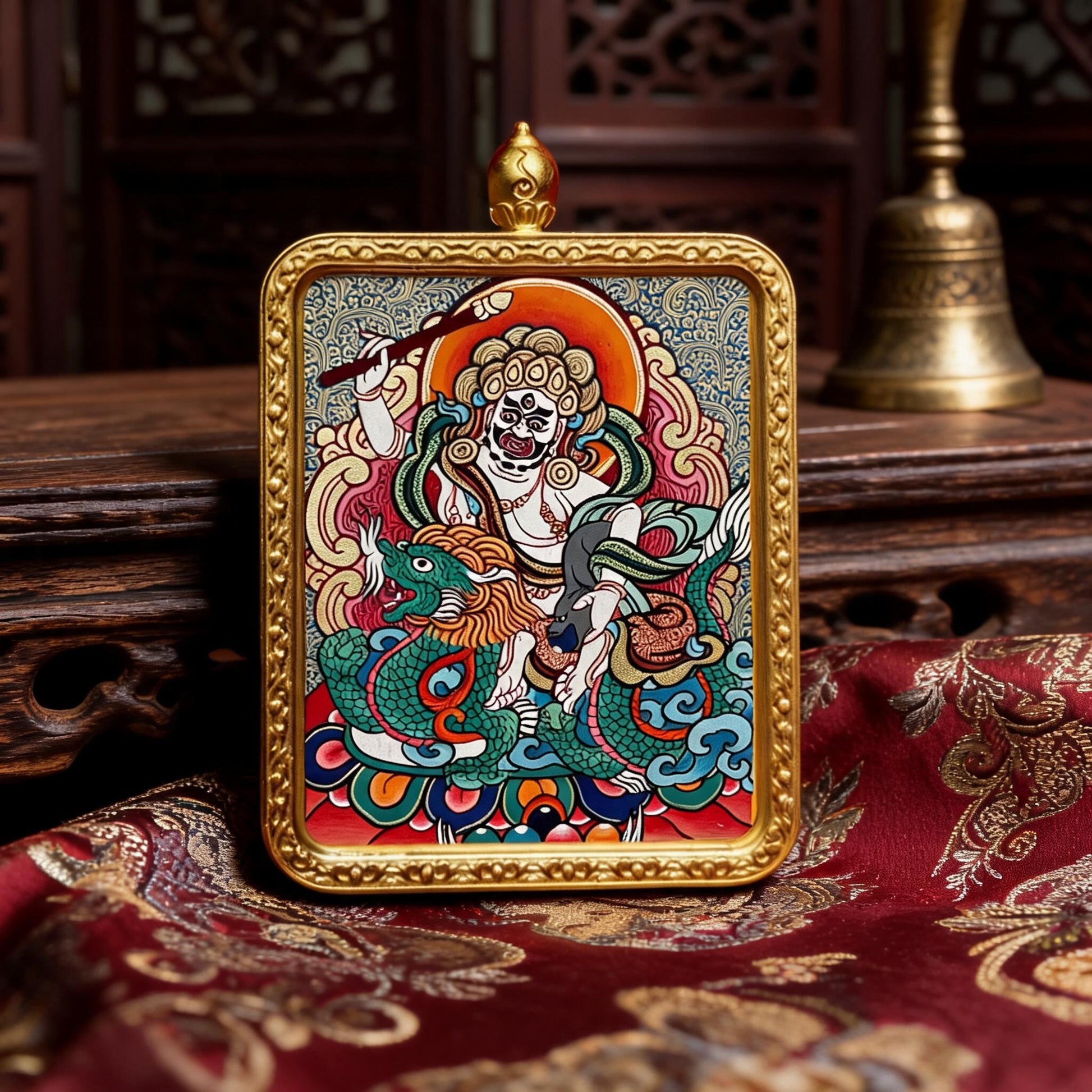 White Jambhala hand-painted Thangka pendant hand-painted macro detail