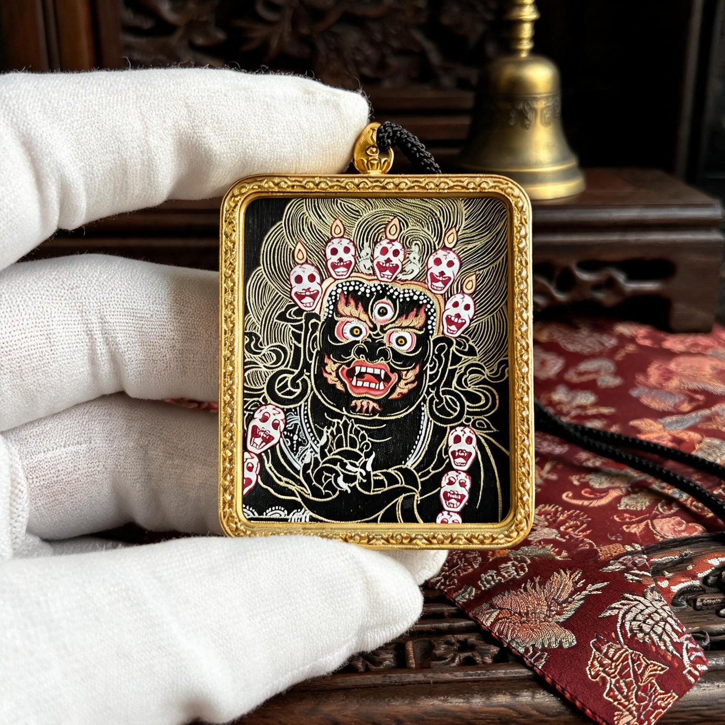 Mahakala hand-painted Thangka pendant white-glove collector inspection