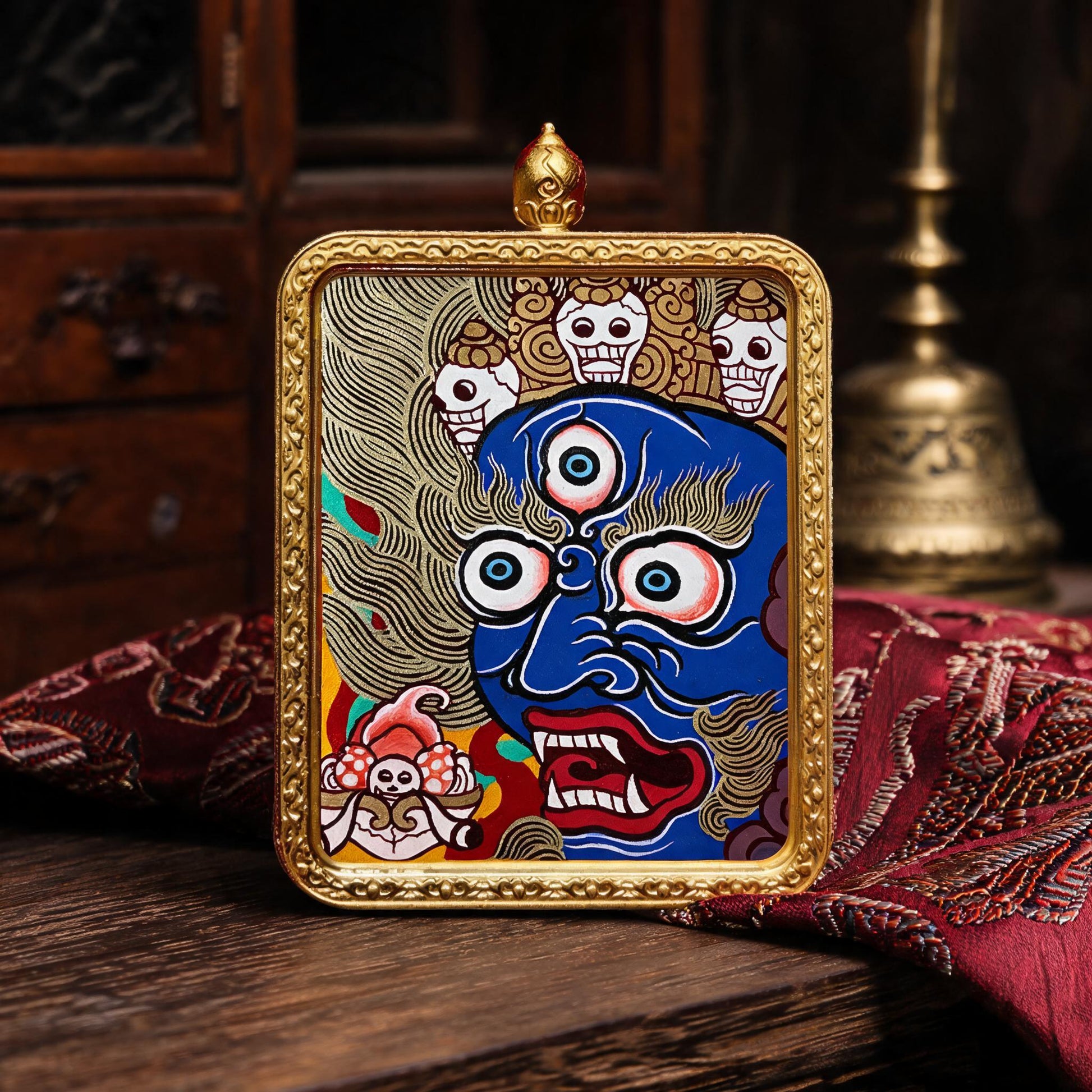 Mahakala hand-painted Thangka pendant hand-painted macro detail