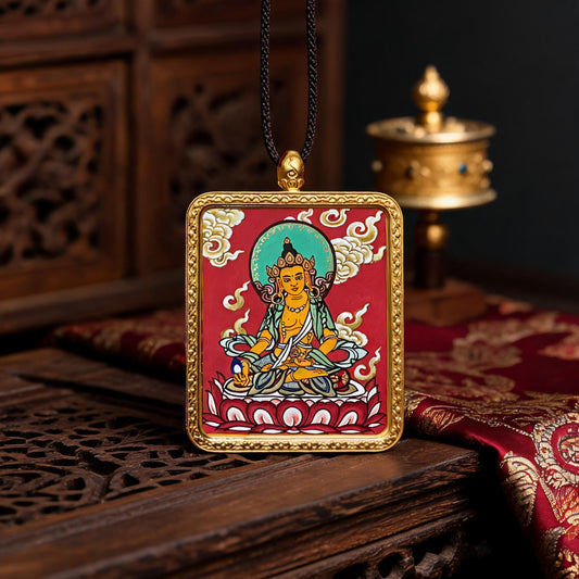 Ksitigarbha Bodhisattva hand-painted Thangka pendant front hero view