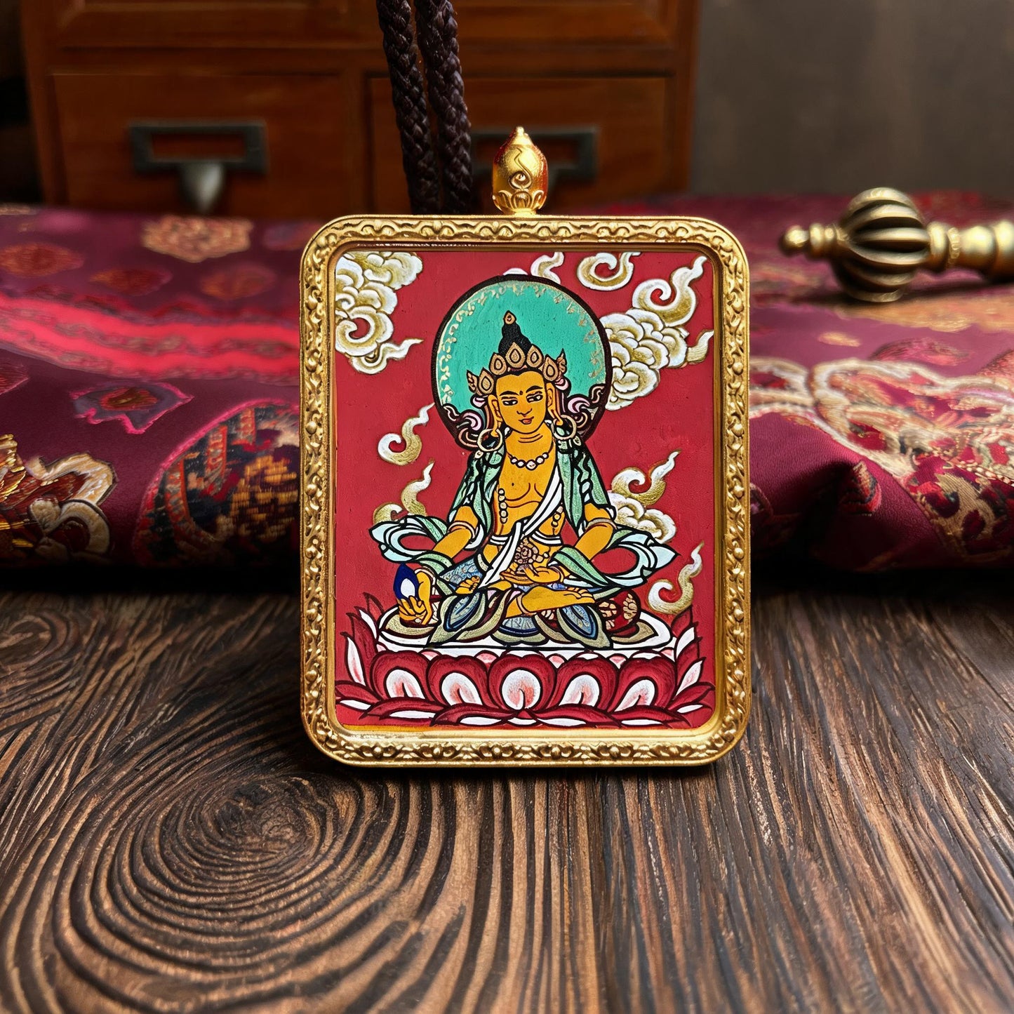 Ksitigarbha Bodhisattva hand-painted Thangka pendant hand-painted macro detail