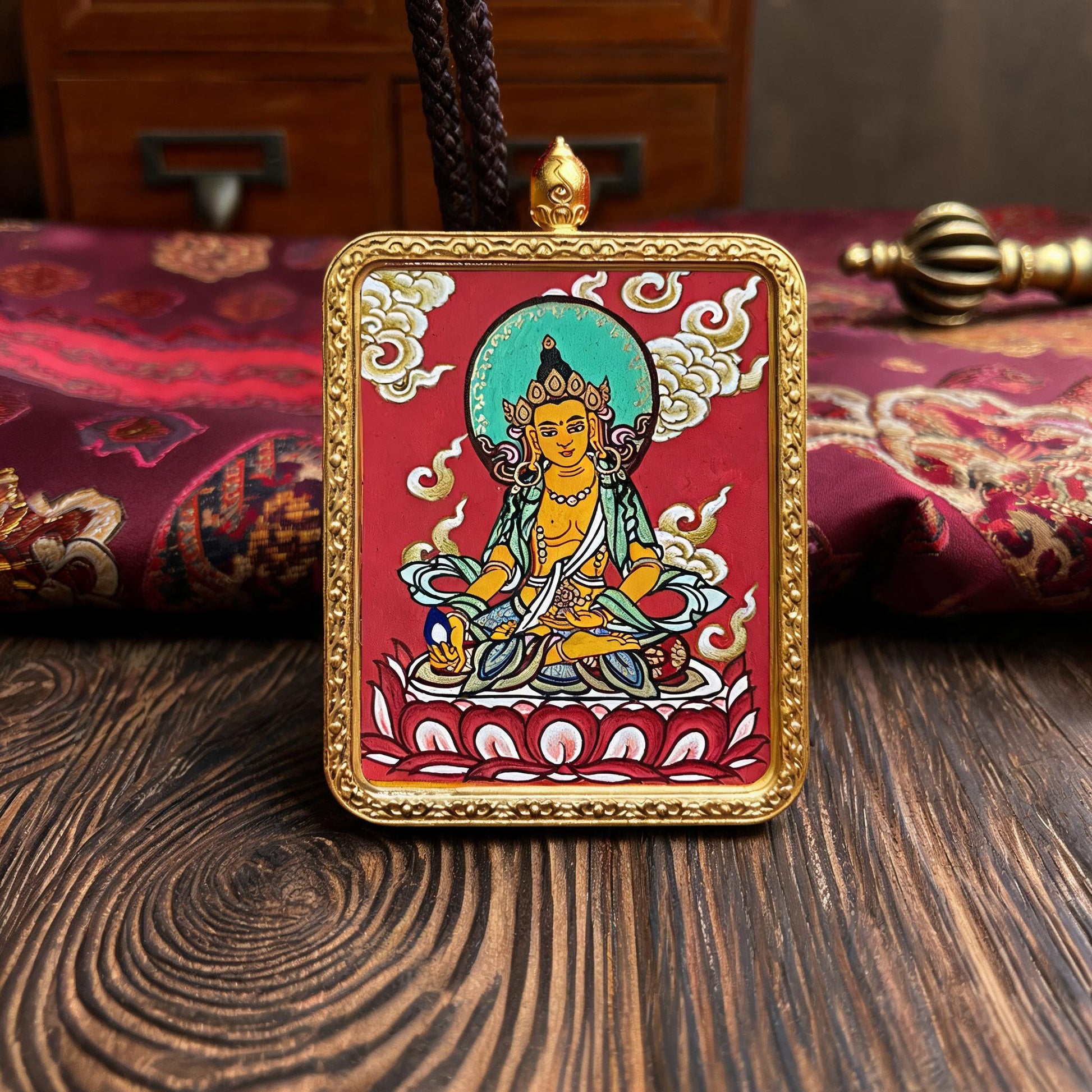 Ksitigarbha Bodhisattva hand-painted Thangka pendant hand-painted macro detail