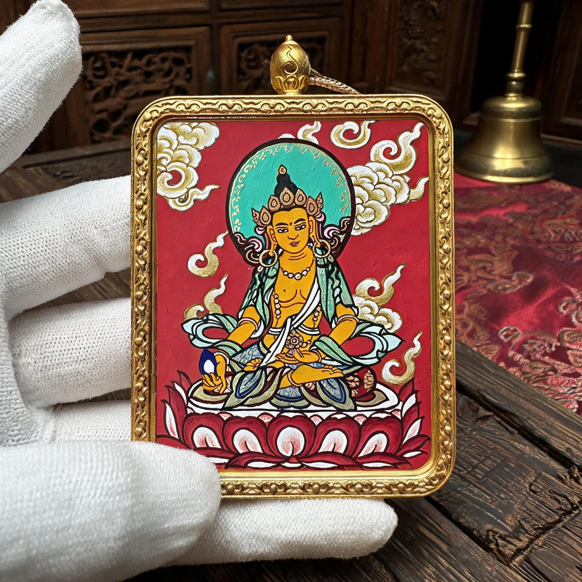 Ksitigarbha Bodhisattva hand-painted Thangka pendant white-glove collector inspection