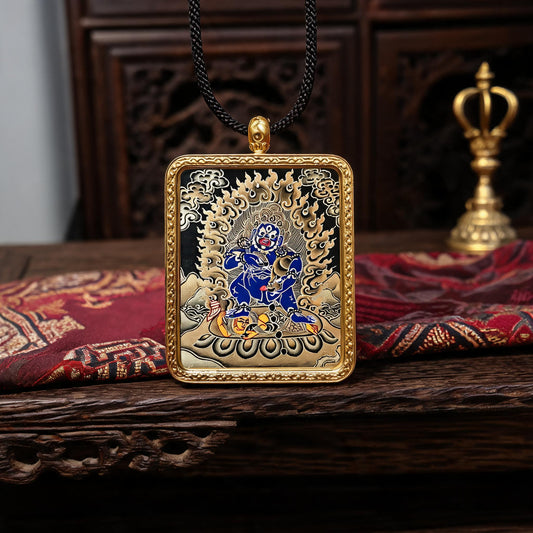 Black Jambhala hand-painted Thangka pendant front hero view