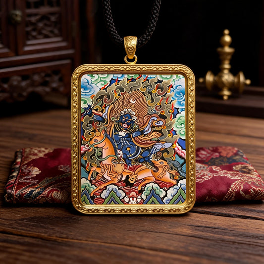 Palden Lhamo hand-painted Thangka pendant front hero view