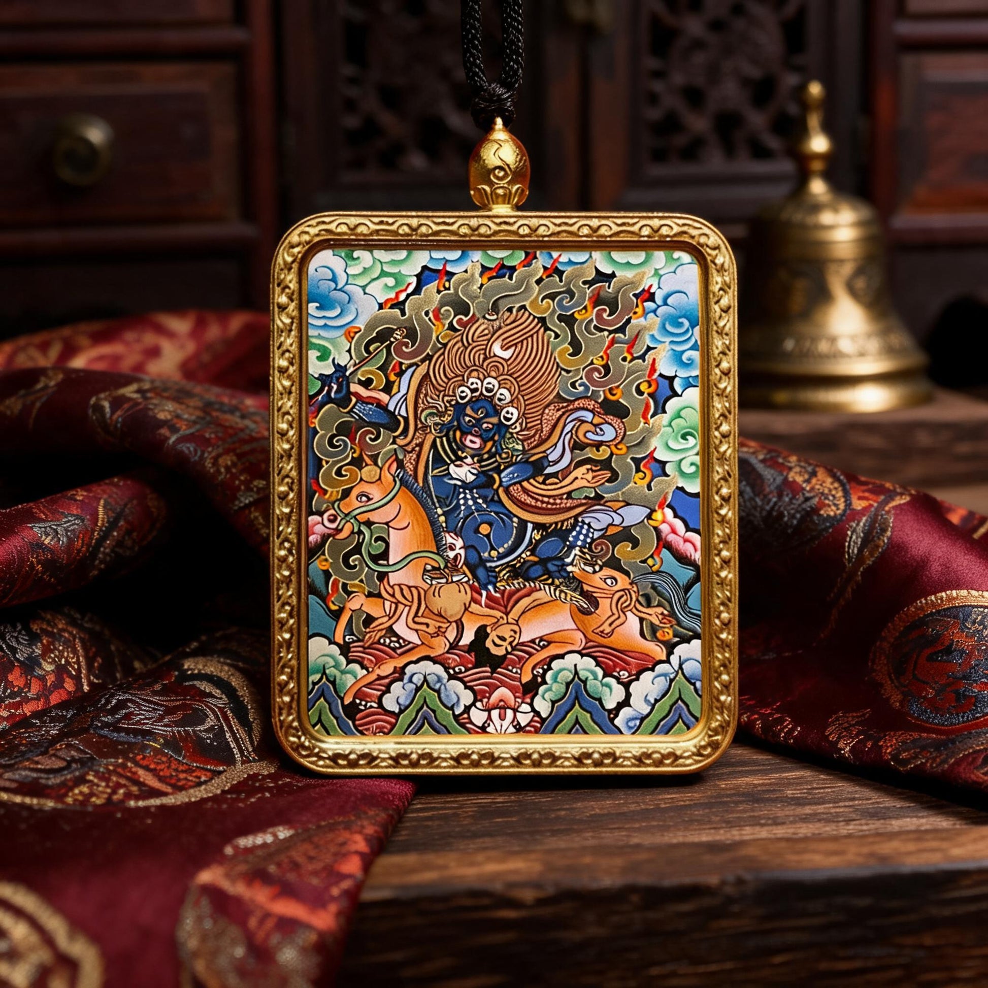 Palden Lhamo hand-painted Thangka pendant hand-painted macro detail
