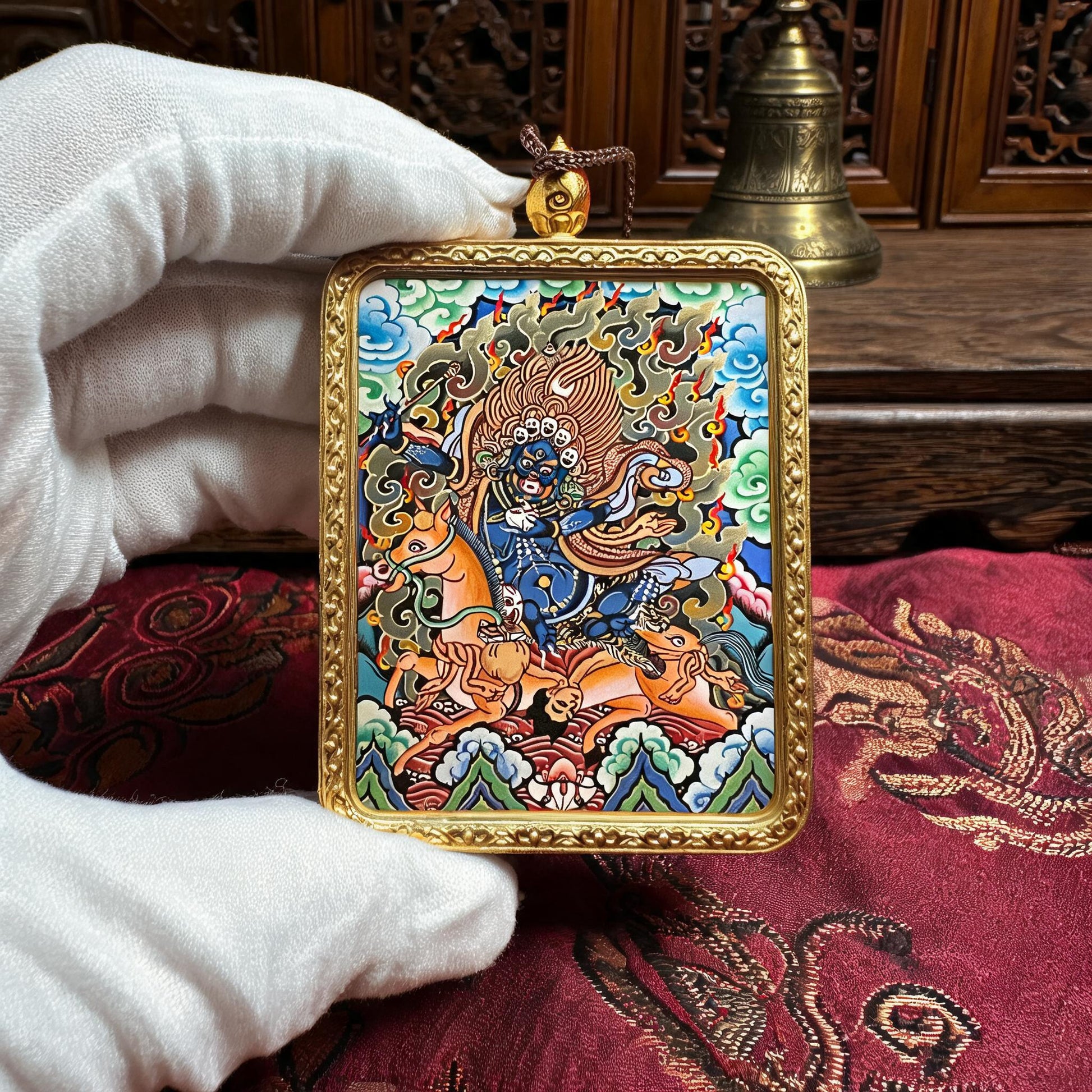 Palden Lhamo hand-painted Thangka pendant white-glove collector inspection