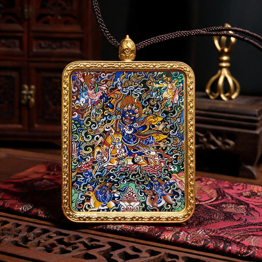 Palden Lhamo hand-painted Thangka pendant front hero view