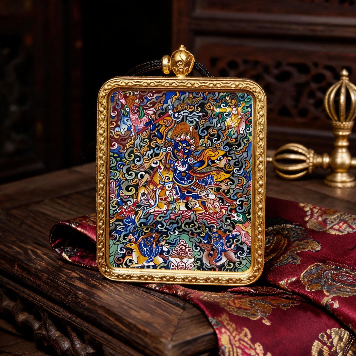 Palden Lhamo hand-painted Thangka pendant hand-painted macro detail