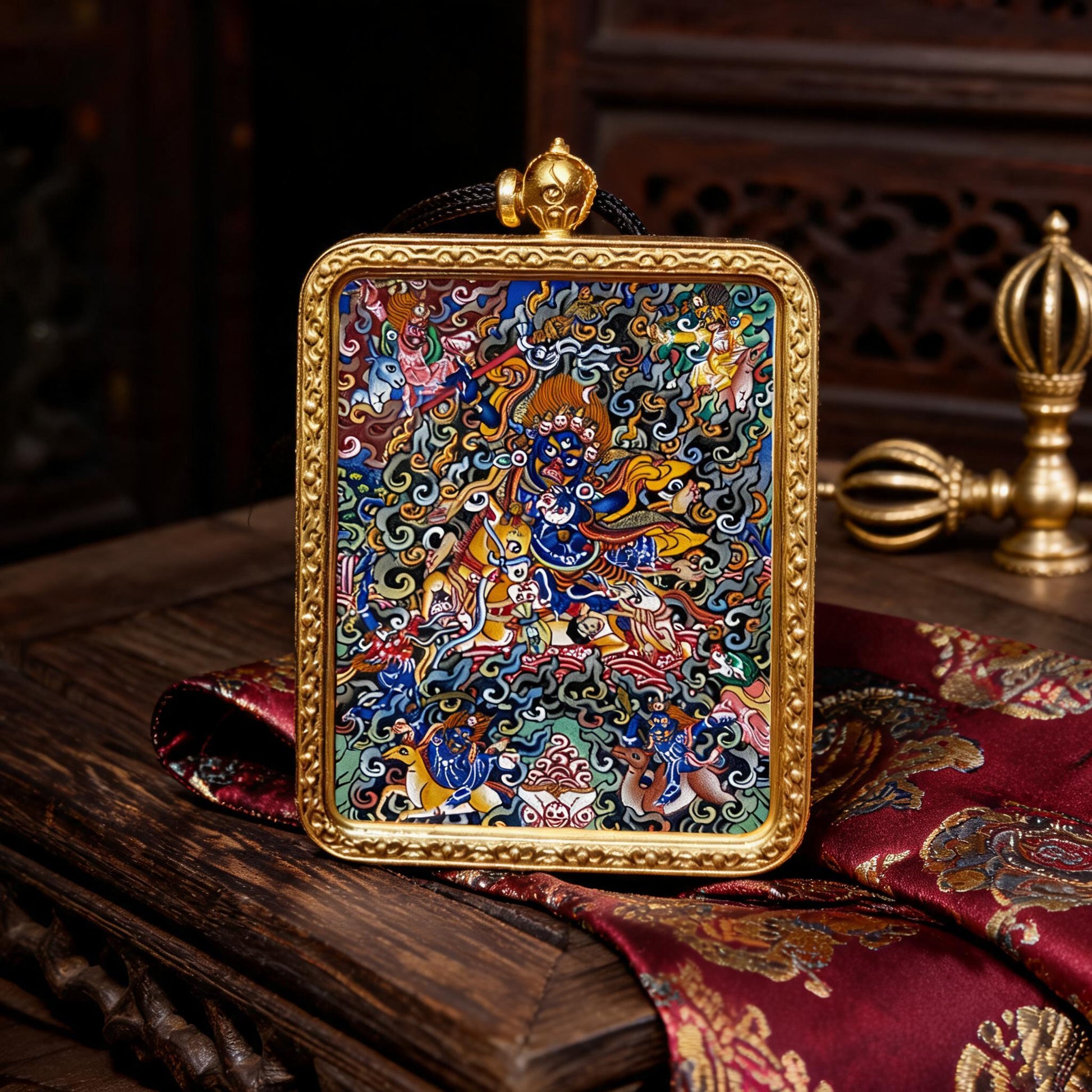 Palden Lhamo hand-painted Thangka pendant hand-painted macro detail