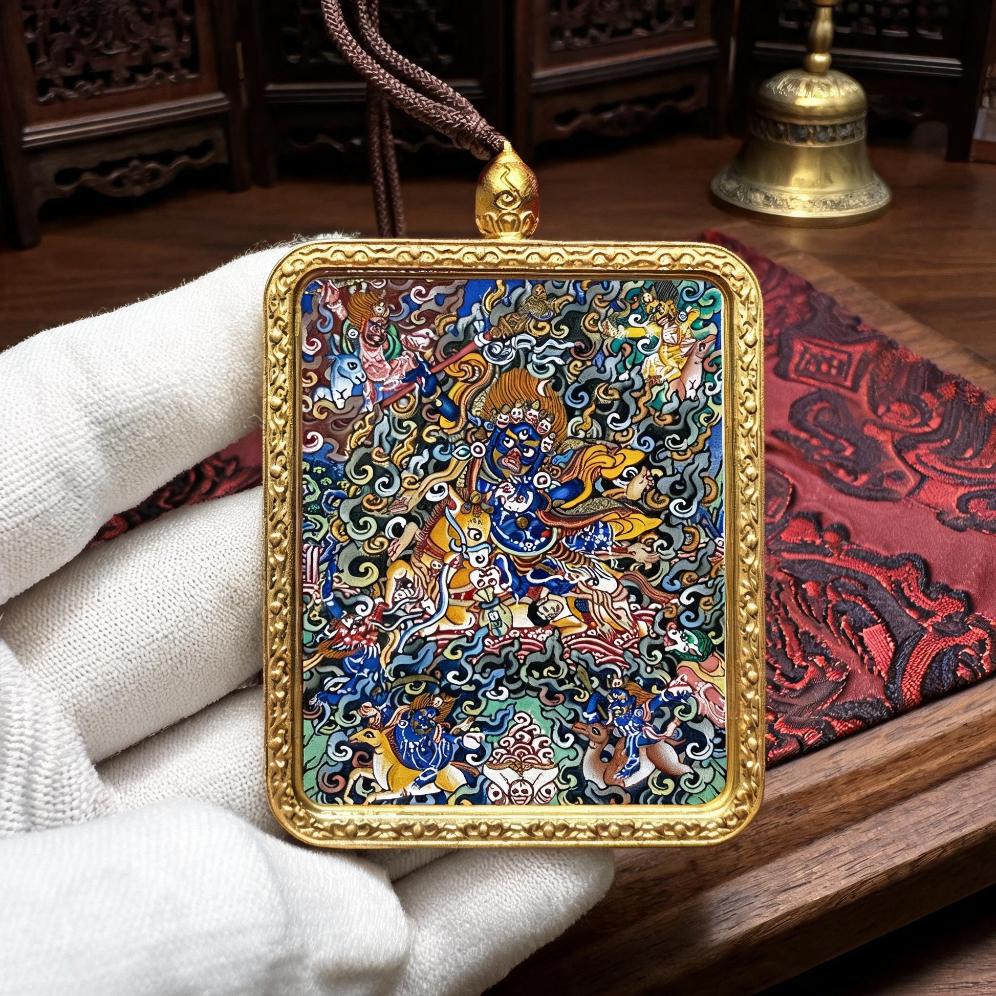 Palden Lhamo hand-painted Thangka pendant white-glove collector inspection
