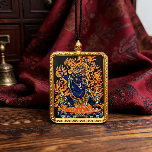 Vajrapani hand-painted Thangka pendant front hero view